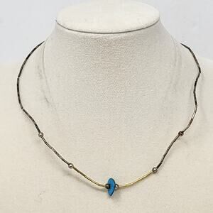Sterling Silver Gold Native American Genuine Raw Turquoise Necklace